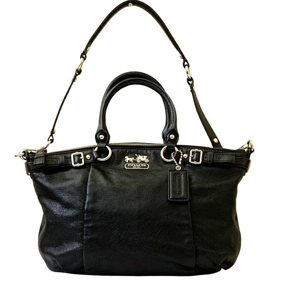 Coach Madison Black Leather Convertible Satchel with Shoulder Strap Medium Size - Picture 1 of 13